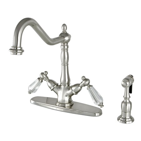 Kingston Brass KS1238WLLBS Mono Deck Mount Kitchen Faucet W/ Brass Sprayer, Nickel KS1238WLLBS